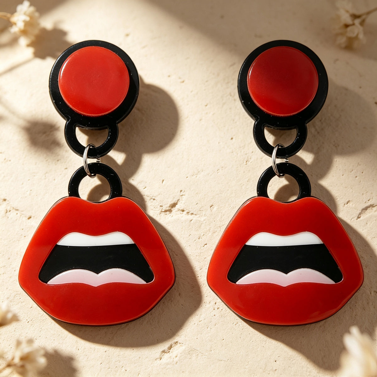 Unique Red Lips Acrylic Dangle Earrings Punk Halloween Party Statement Jewellery