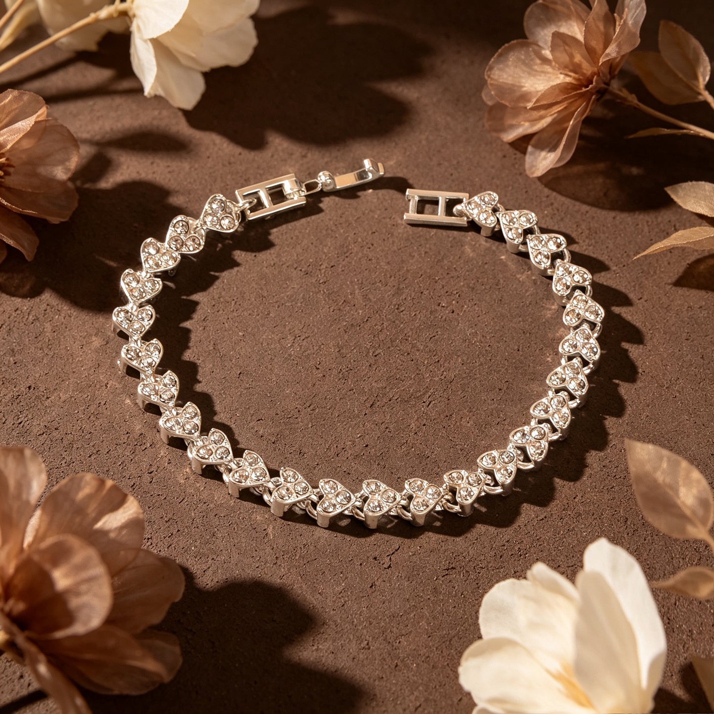Sparkling Rhinestone Heart Tennis Bracelet Bridal Prom Anniversary Gift Jewelry