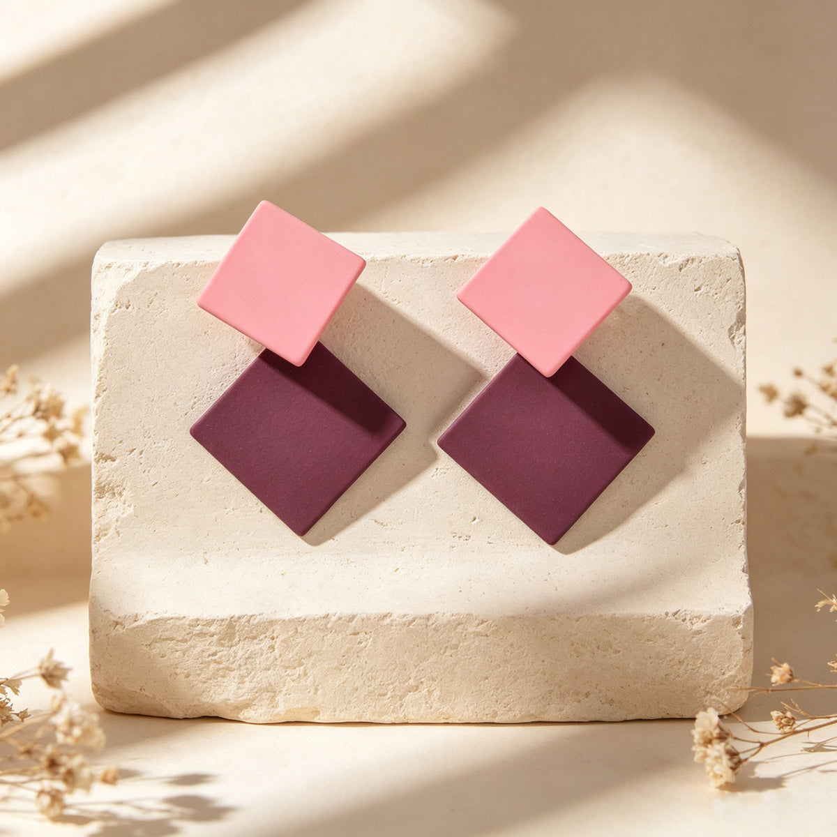 Chic Colourful Enamel Square Simple Geometric Stud Earrings Statement Jewellery