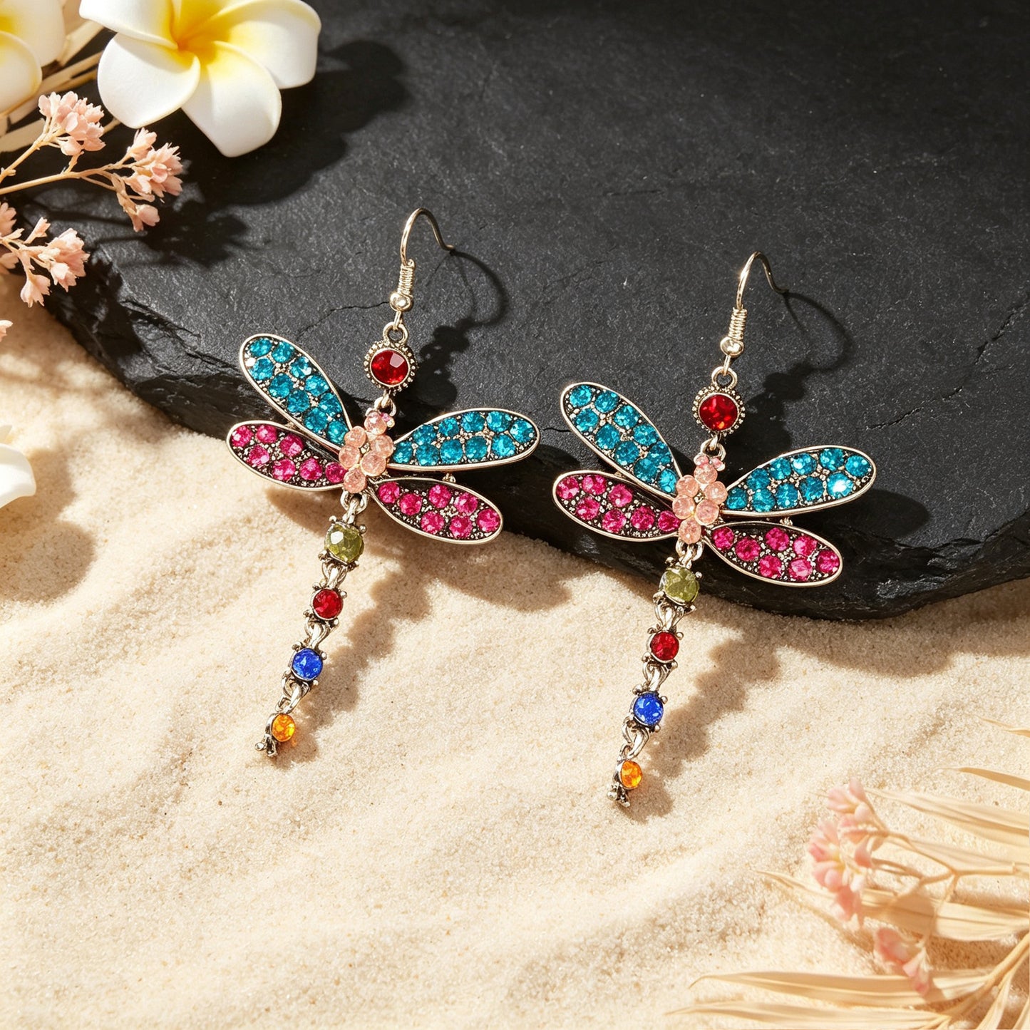 Luxury Jewellery Colorful Rhinestone Dragonfly Long Pendant Dangle Gift Earrings