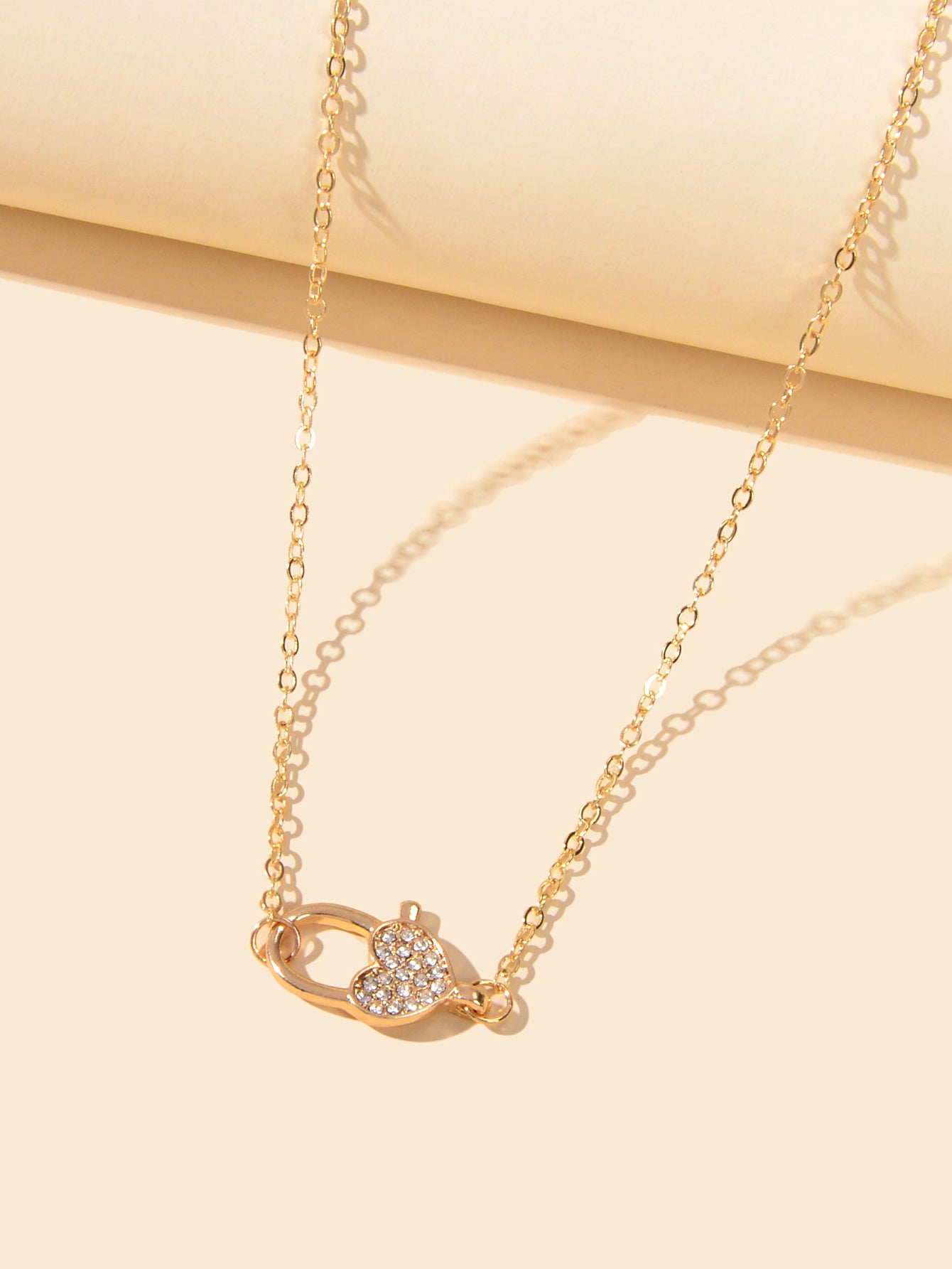 Engagement Jewellery Gift Gold Chain Rhinestone Decor Heart Lock Charm Necklace