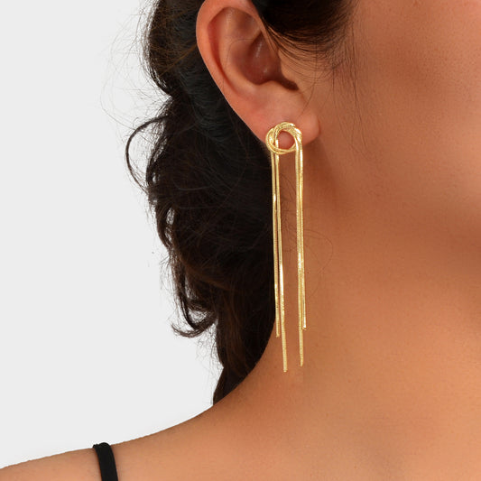 Elegant Chic Long Gold Chain Tassel Dangle Elements Minimalist Earrings Ear Line