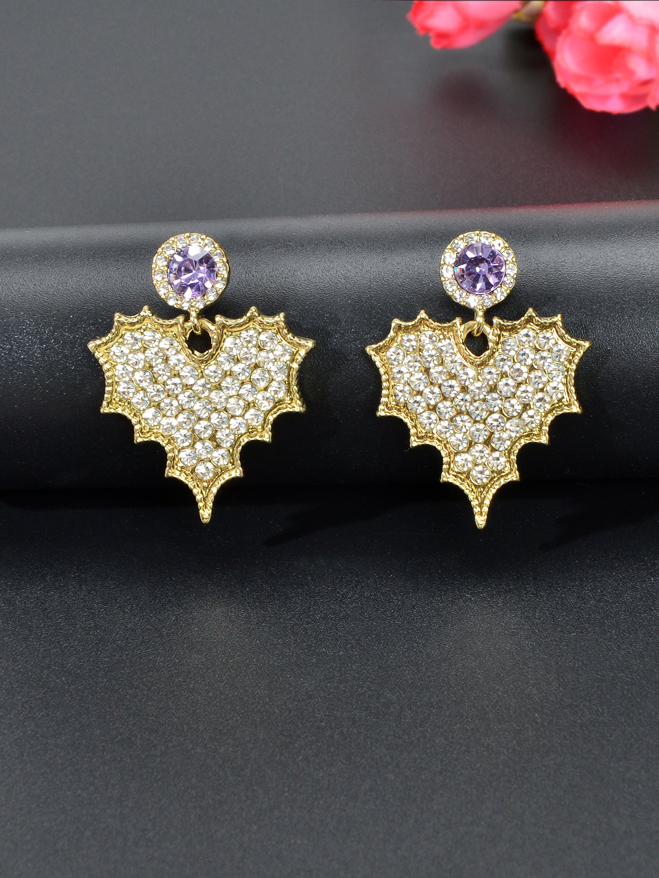 Dazzling Rhinestone Leaf Pendant Stud Earrings Elegant Nature-inspired Jewelry