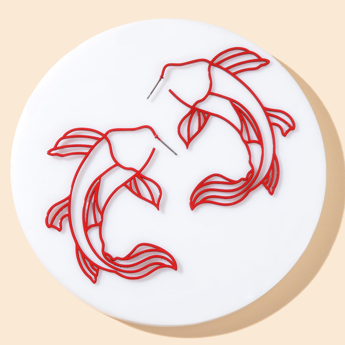 Personality Red Hollow Fish Stud Exaggerated Earrings Party Decoration for Women