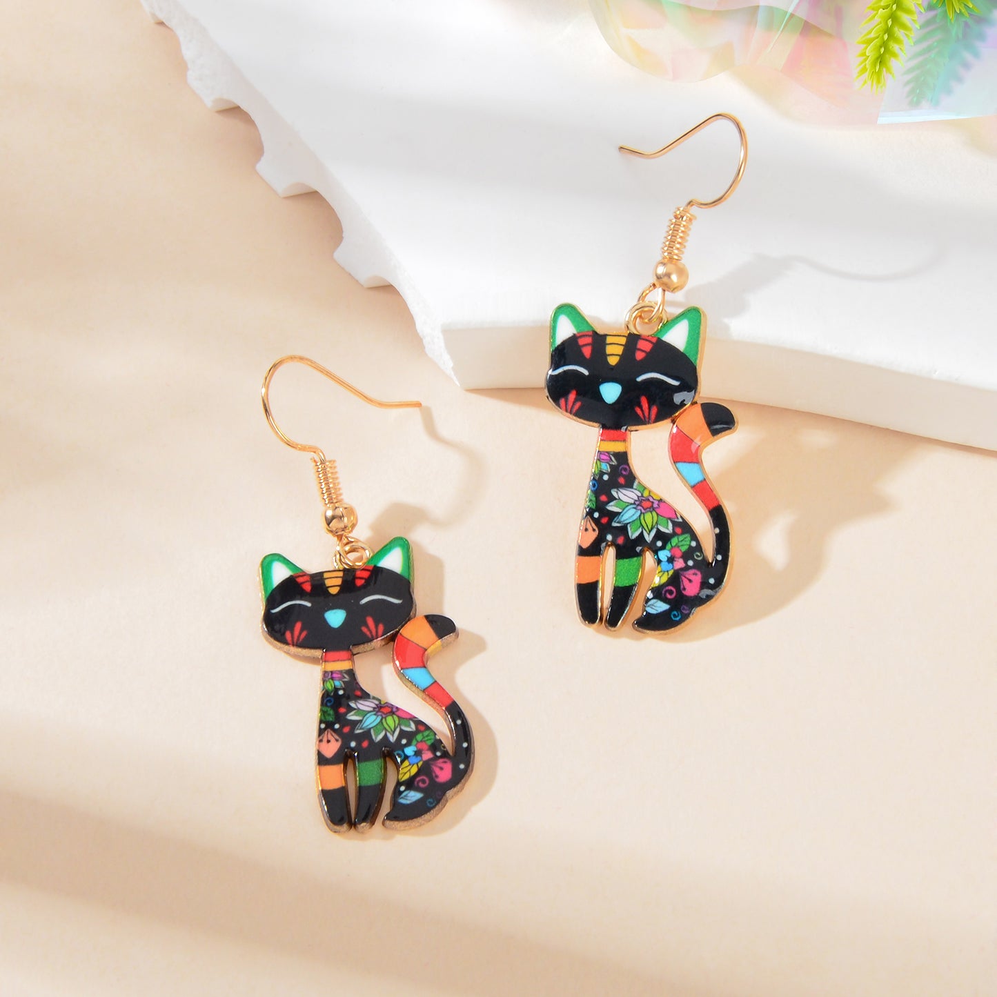 Lovely Colorful Cartoon Cat Design Animal Dangle Earrings Party Holiday Jewelry