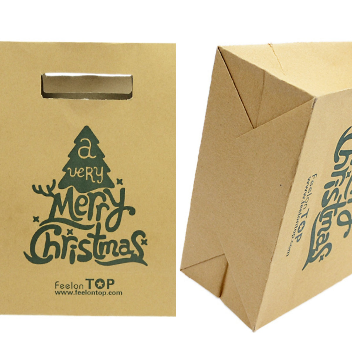 2 pc Festival Party Favors Bags Merry Christmas Pattern Big Brown Paper Gift Bag