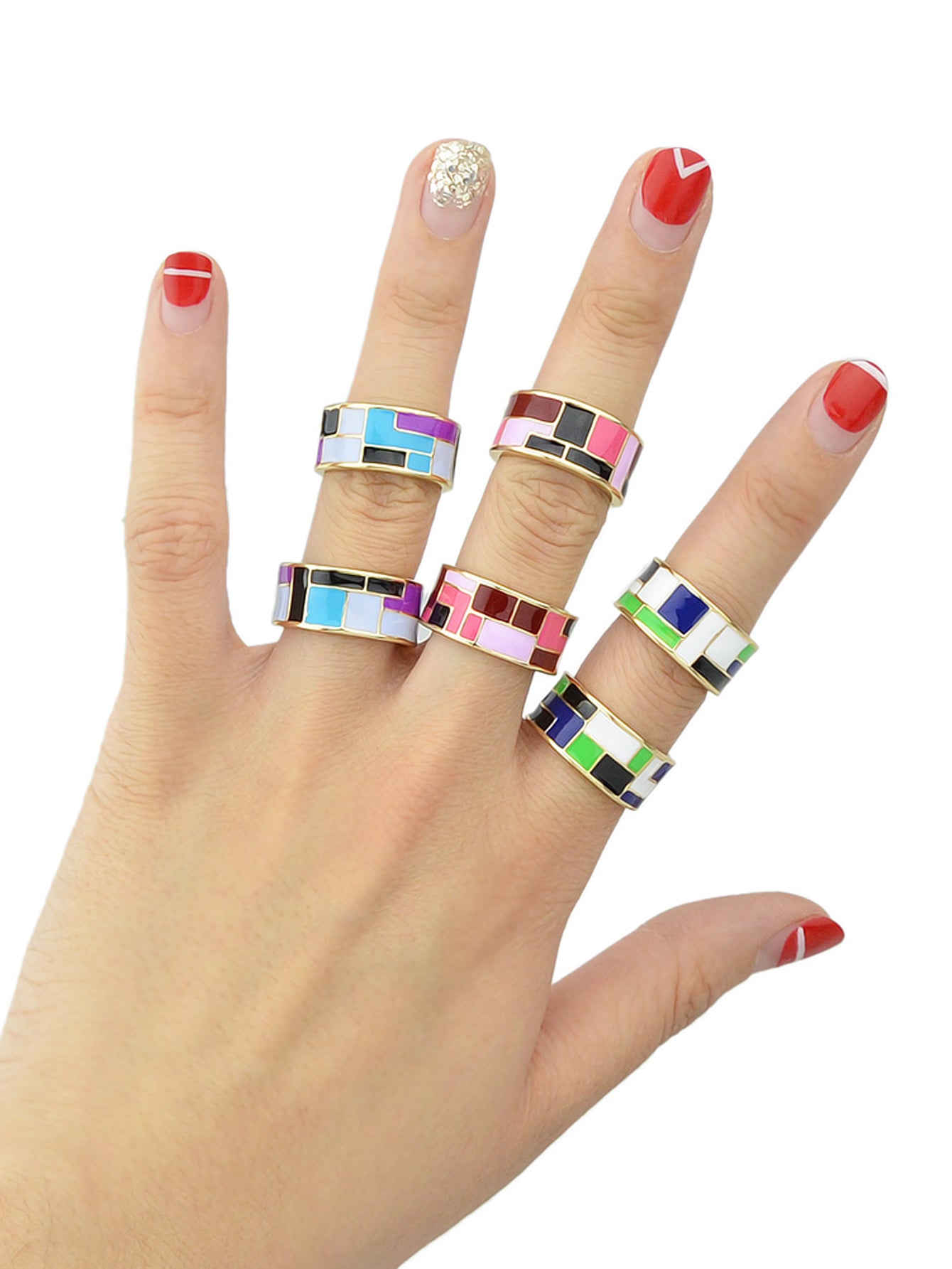 1pc Ethnic Traditional Jewellery Colorful Geometric Pattern Bohemian Finger Ring