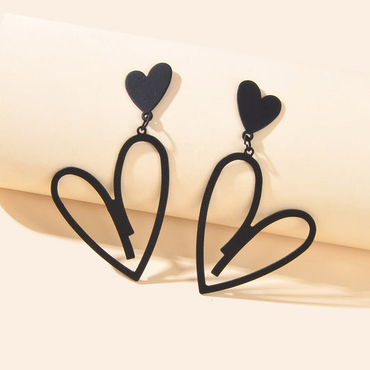 Large Hollow Love Heart Pendant Dangle Earrings for Girls Party Dating Jewellery