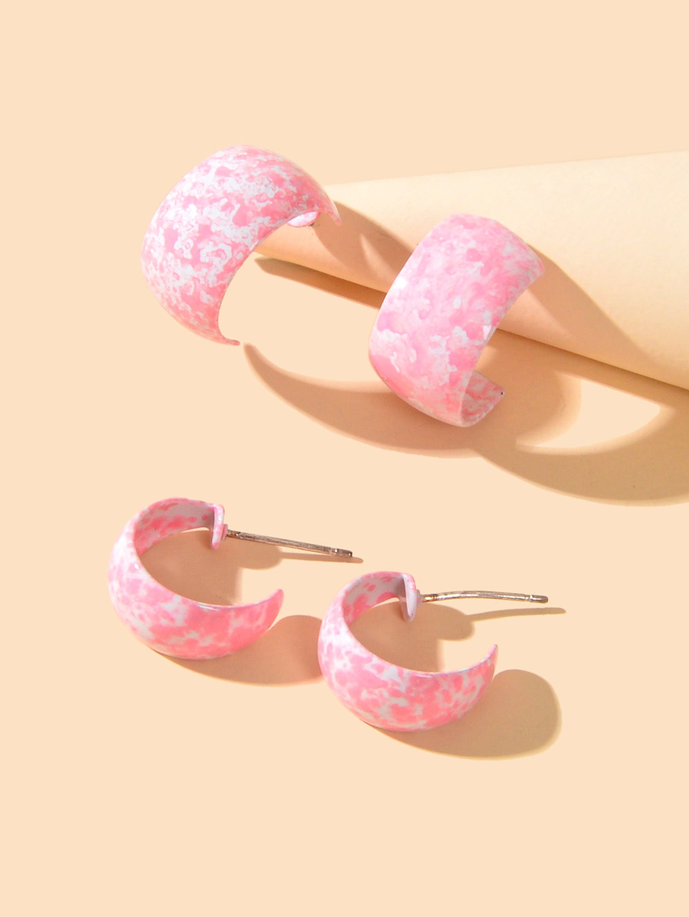 2 pairs/set Female Jewelry Personality Pink Hoop C shape Huggie Pierced Earrings