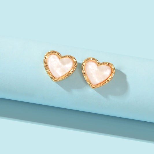 Exquisite Lightweight White Black Resin Heart Stud Earrings Valentine Jewellery