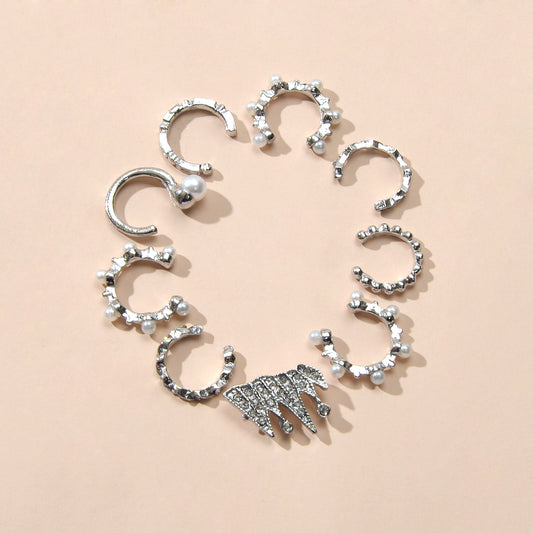9pcs Silver Ear Cuffs Clip On Cuff Earrings Cartilage Helix Wrap Ear Jewelry Set
