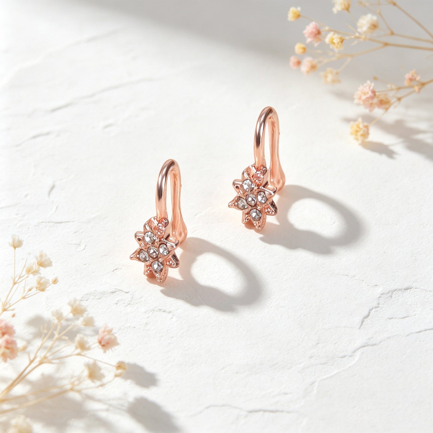 2pcs Snowflake Crystal Ear Cuffs No Piercing Rose Gold Dainty Sparkling Ear Clip