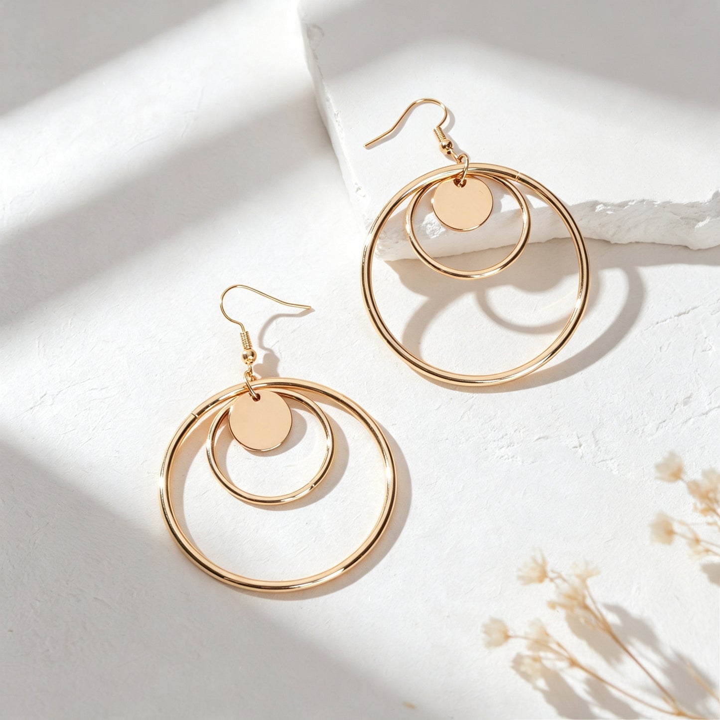 Modern Geometric Circle Dangle Earrings Minimalist Double Hoop Disc Design Daily Officework Jewelry