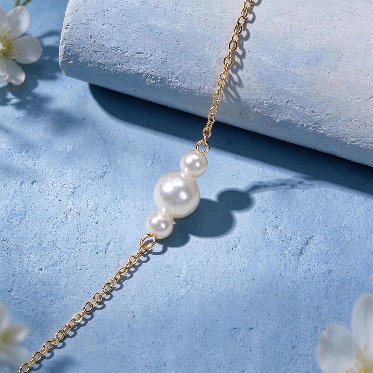 Faux Pearls Gold Silver Thin Link Bracelet Elegant Daily Wedding Gift Jewellery