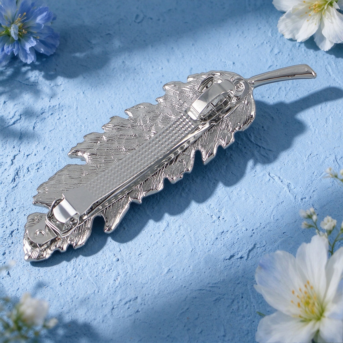 Graceful Gold Silver Leaf Feather Hair Clip Barrette Wedding Hair Accessories