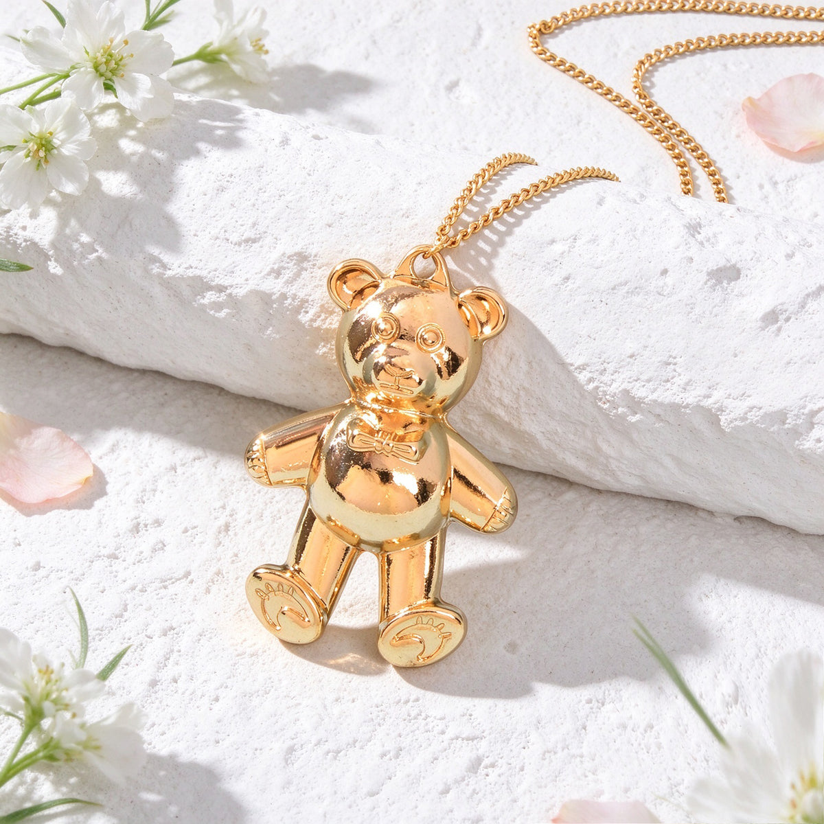 Cute Gold Silver Bear Pendant Long Chain Necklace Y2K Jewellery Birthday Gift