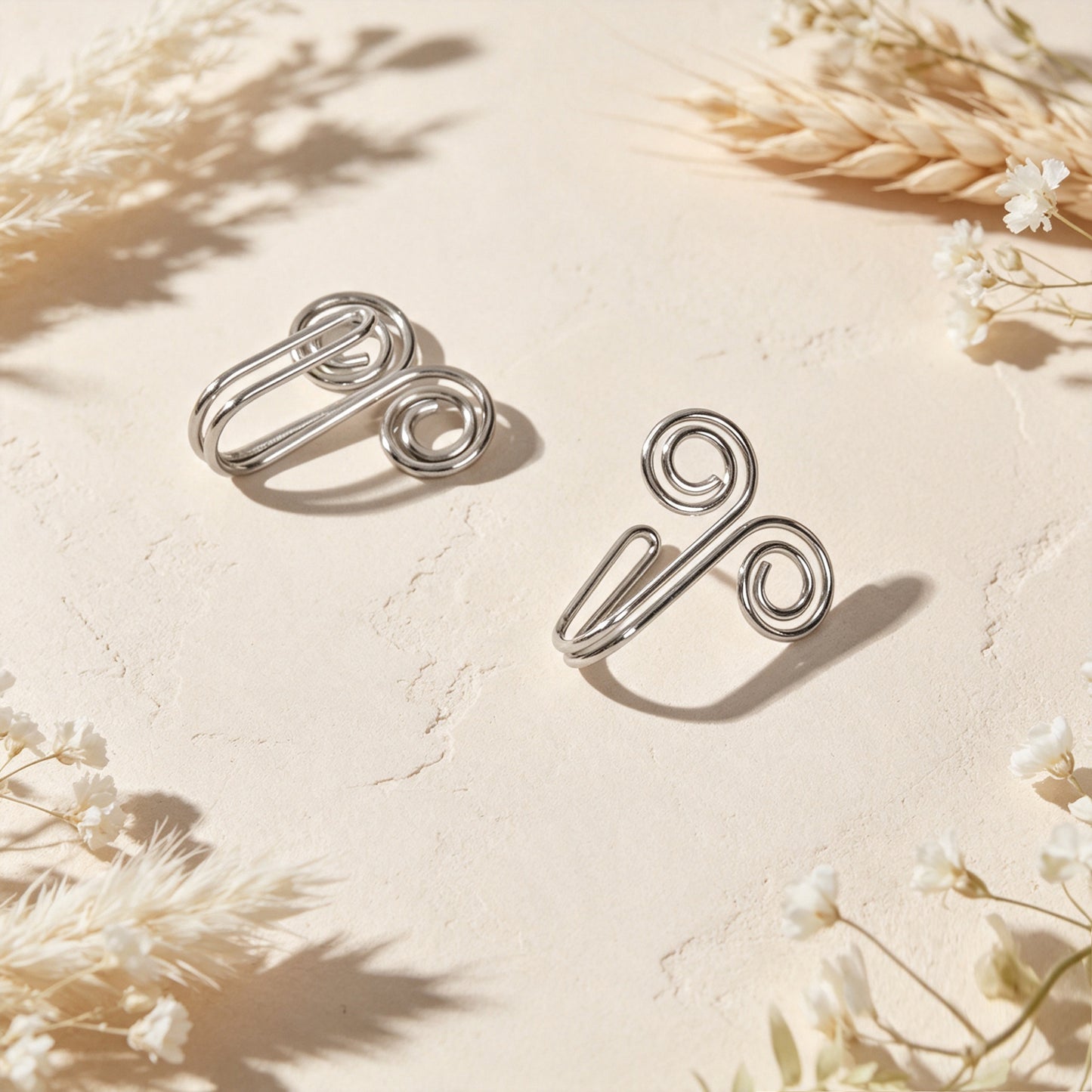 2pcs Unique Double Swirl Wire Wrap Ear Cuff Dainty Non Piercing Silver Ear Clips
