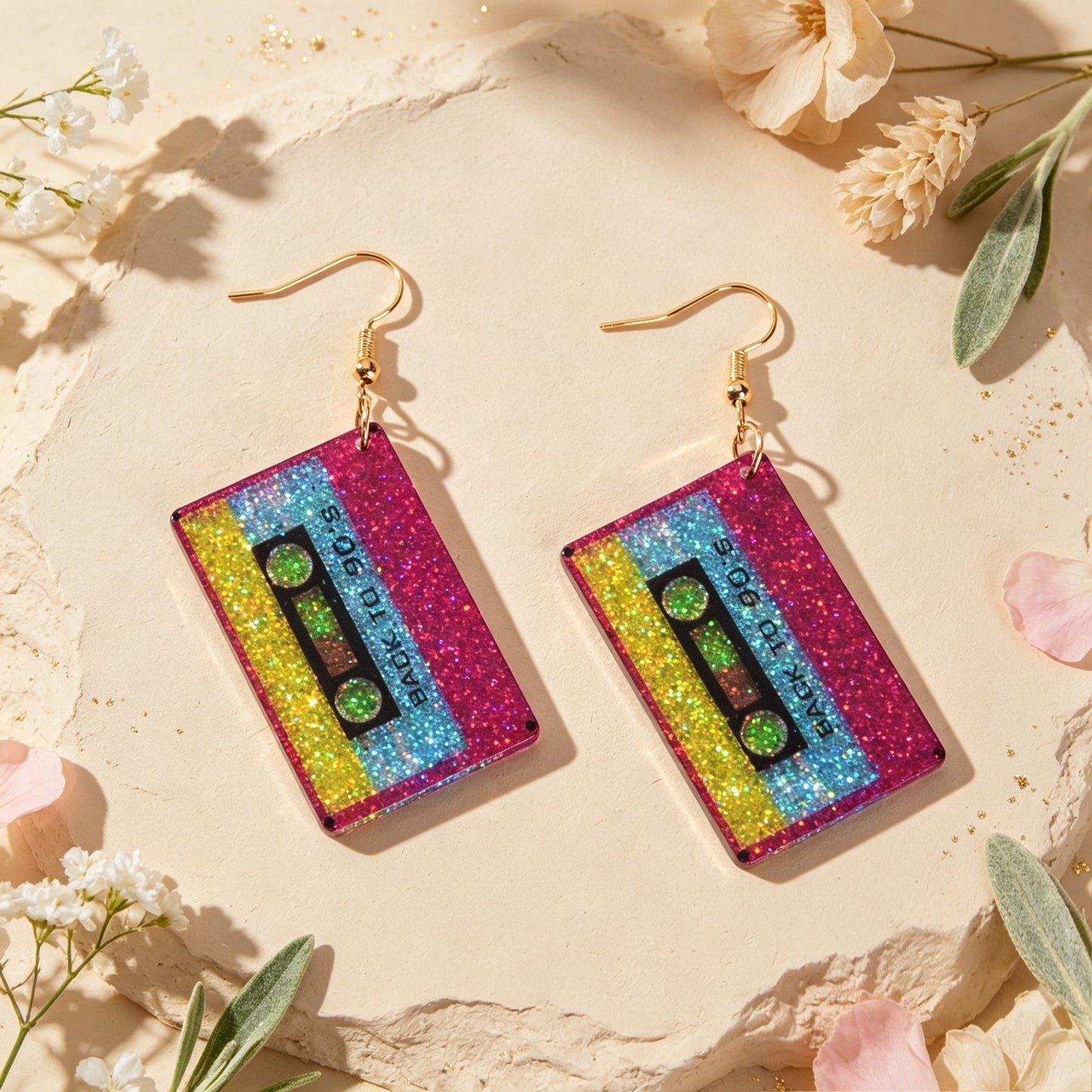 Retro Glitter Colorful Sequins Tape Dangle Earrings Y2K Hip Hop Jewelry for Bar Nightclub Music Festival