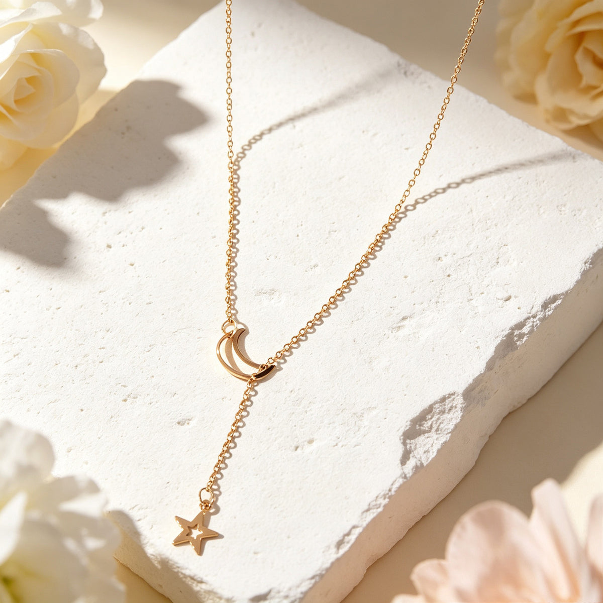 Gold Silver Moon Star Y Shaped Adjustable Long Necklace Dainty Leisure Jewellery