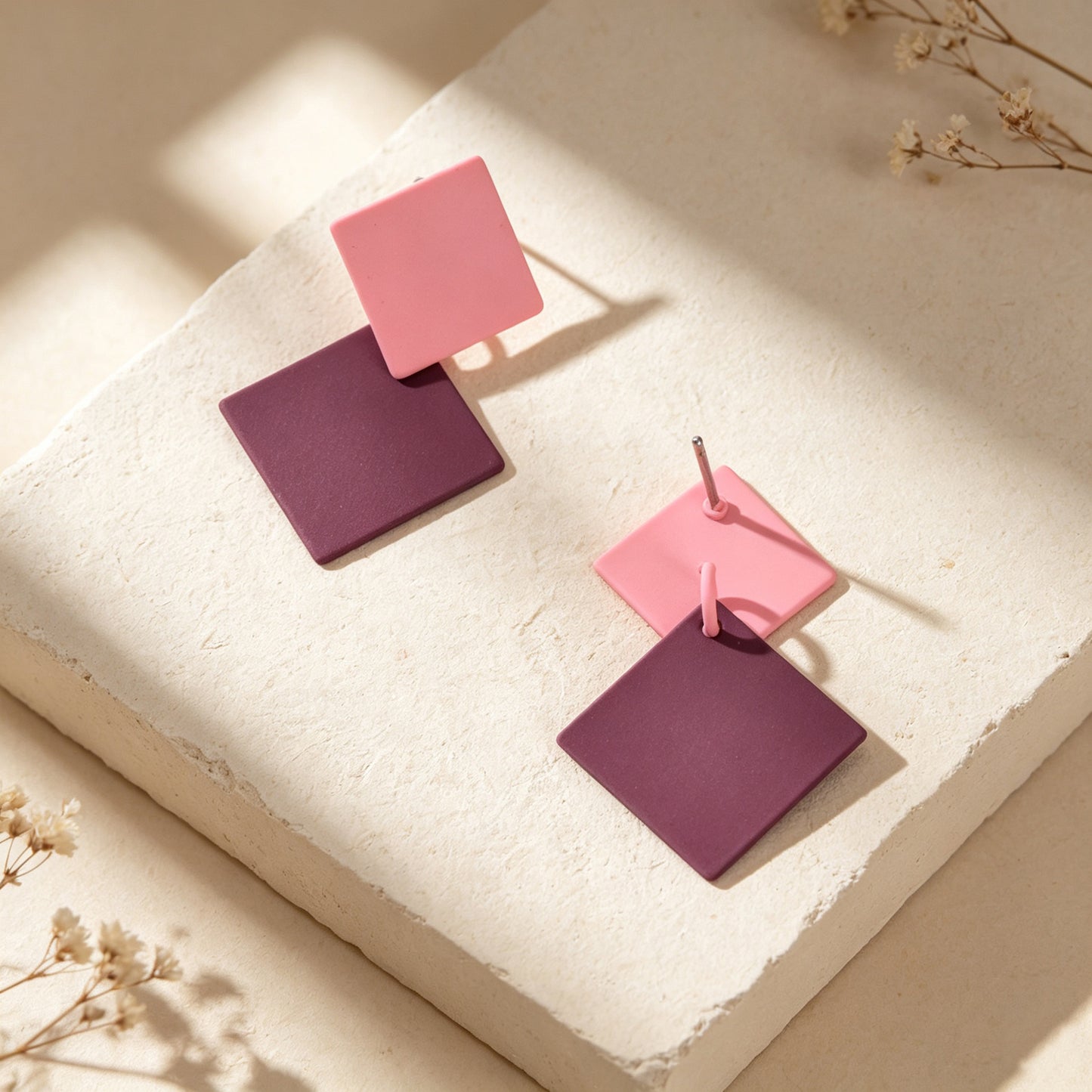 Retro Two Tone Geometric Square Stud Earrings Elegant Daily Party Jewelry Gift