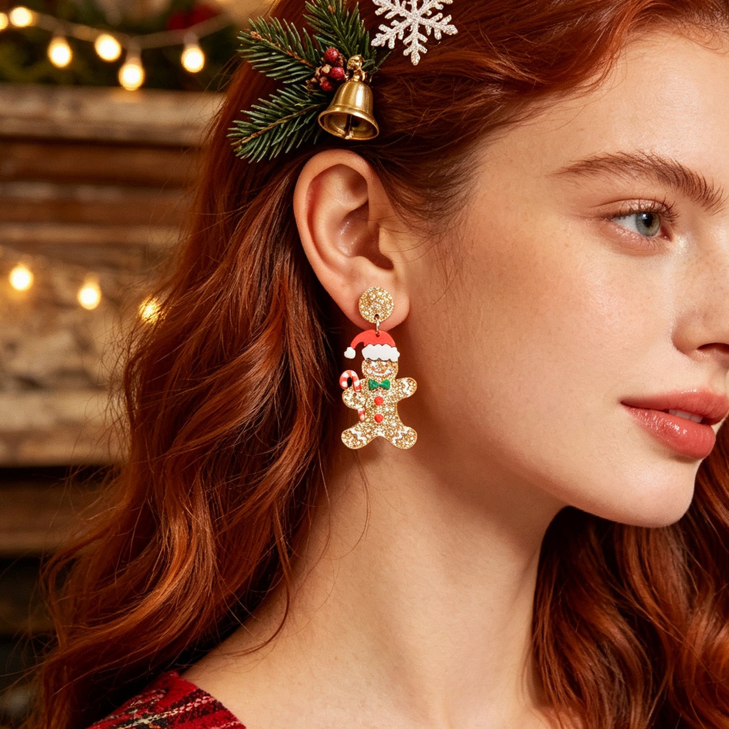 Cute Christmas Gingerbread Man Dangle Earrings Festive Holiday Fun Xmas Jewelry