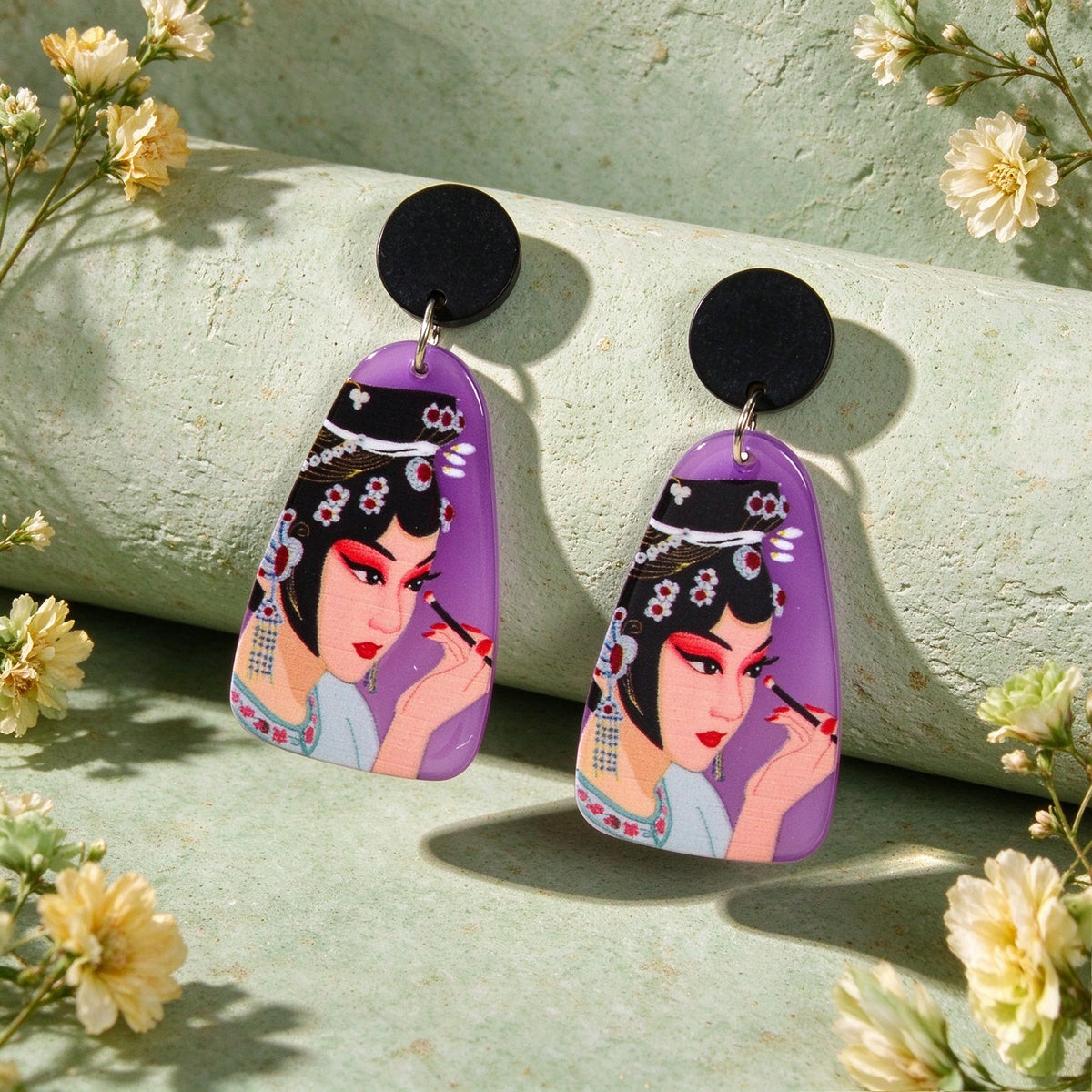 Multicolour Peking Opera Figure Acrylic Dangle Earrings Retro Statement Jewelry