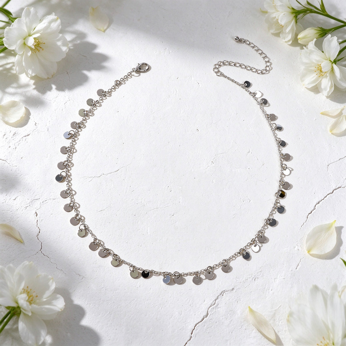 Dainty Coin Sequin Choker Necklace Round Disc Charm Minimalist Fashion Jewellery