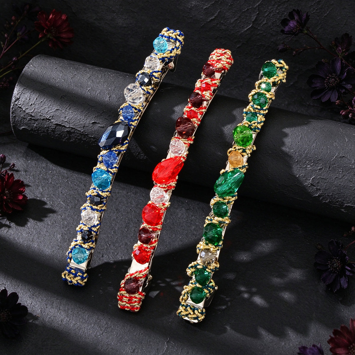 Retro Multicolour Resin Beads Long Hair Clip Beach Vacation Party Hair Accessory