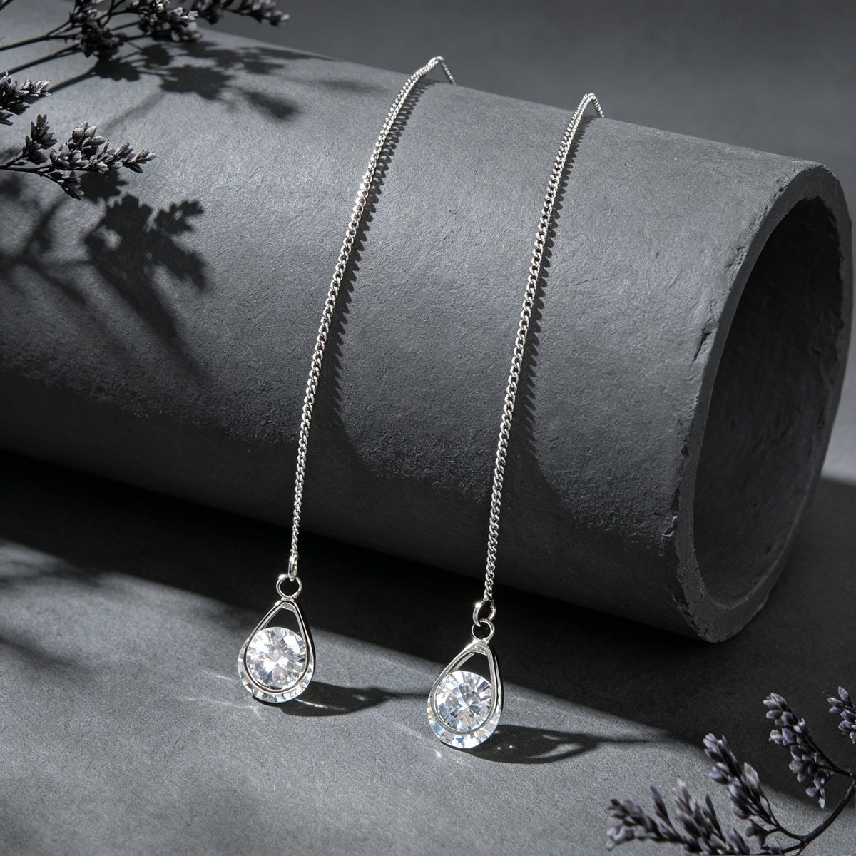 Ladies Jewellery Silver Long Chain Faux Cubic Zirconia Charm Dangle Earrings