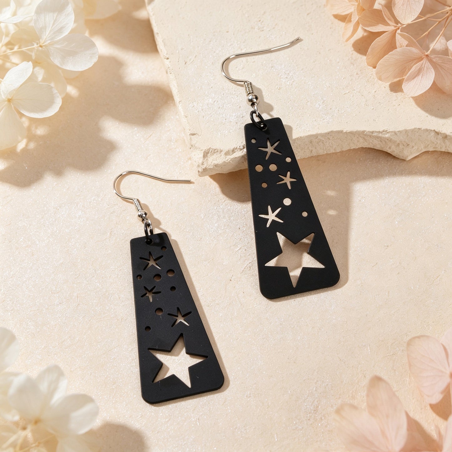 Gothic Black Starry Sky Dangle Earrings Unique Hollow Geometric Design Halloween Jewelry