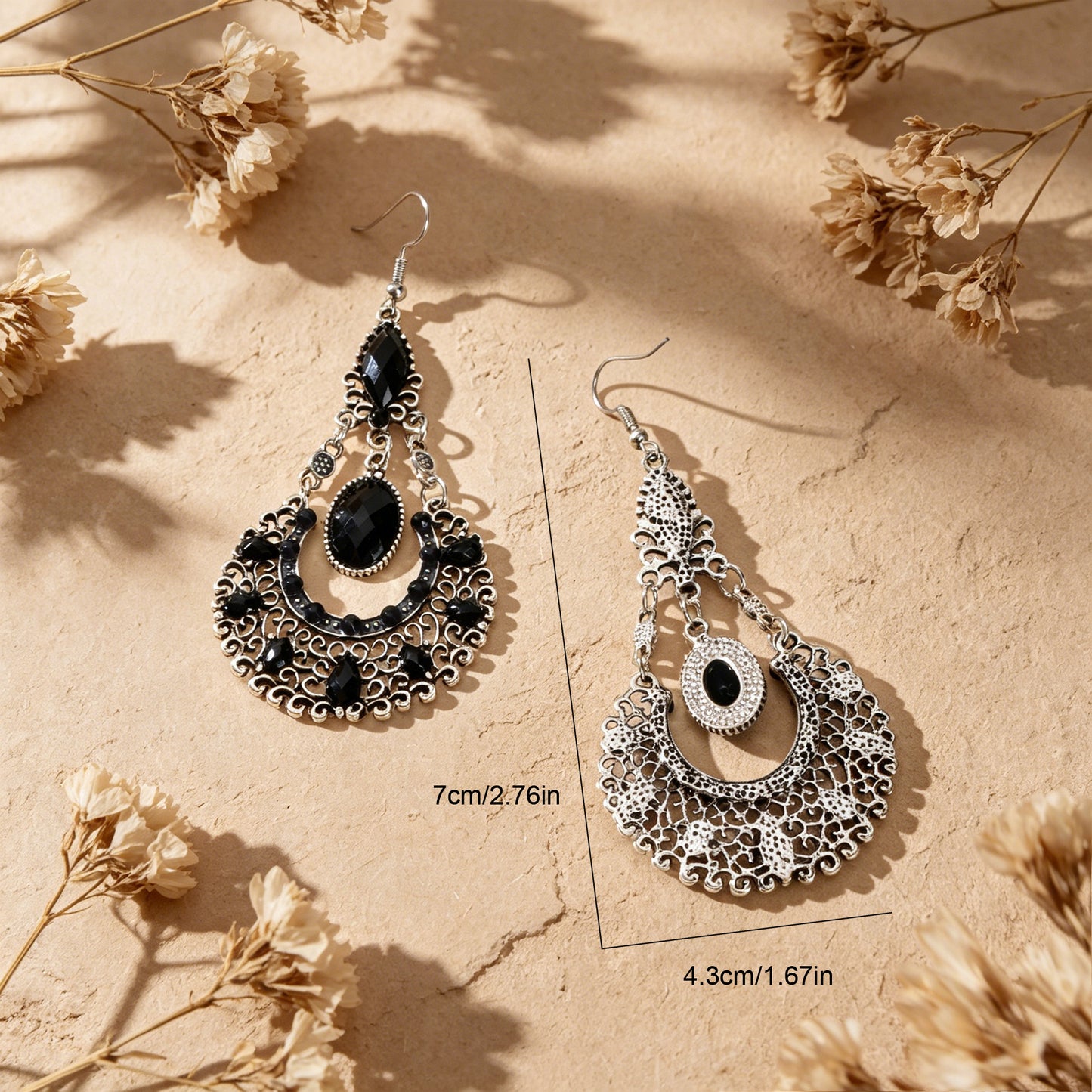 Boho Beads Decor Antique Silver Water Drop Dangle Earrings Beach Vacation Travel Jewelry
