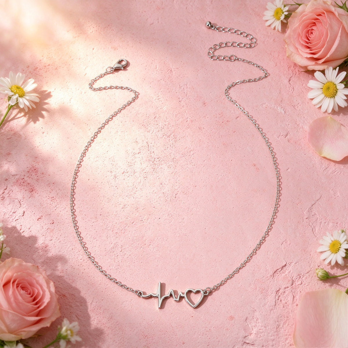 Gold Silver Heartbeat Pendant Necklace Sweet Love Symbol Jewellery Romantic Gift