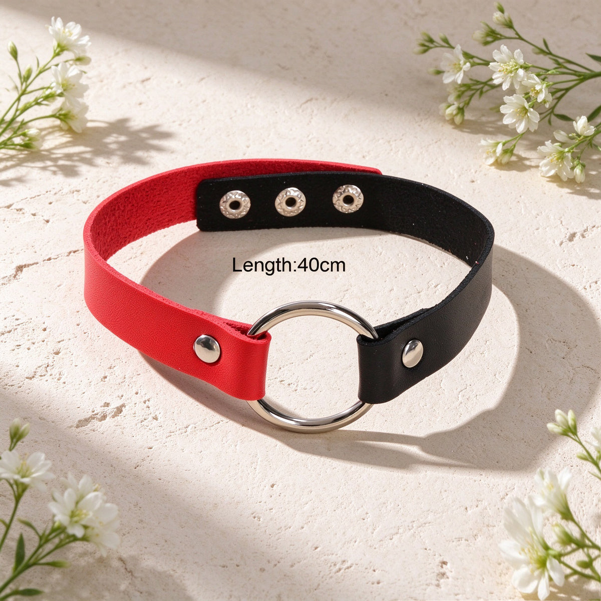 Color Block PU Leather Choker Necklace Alloy Geometric Decor Gothic Punk Jewelry