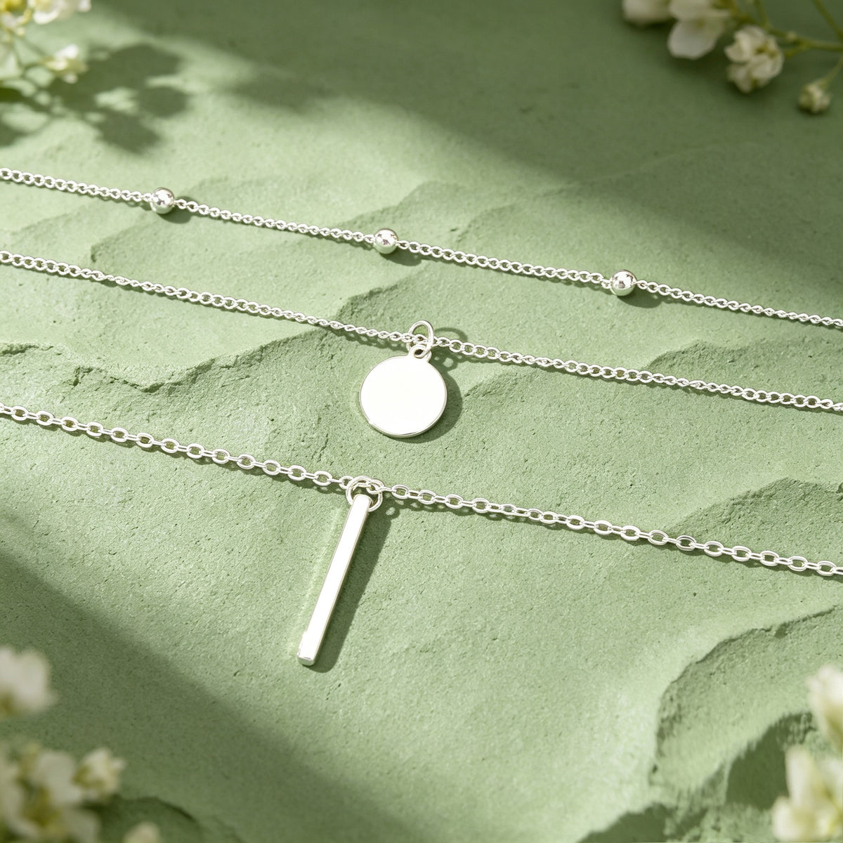 Minimalist Gold Silver Round Disc Bar Pendant Necklaces set Daily Party Jewelry