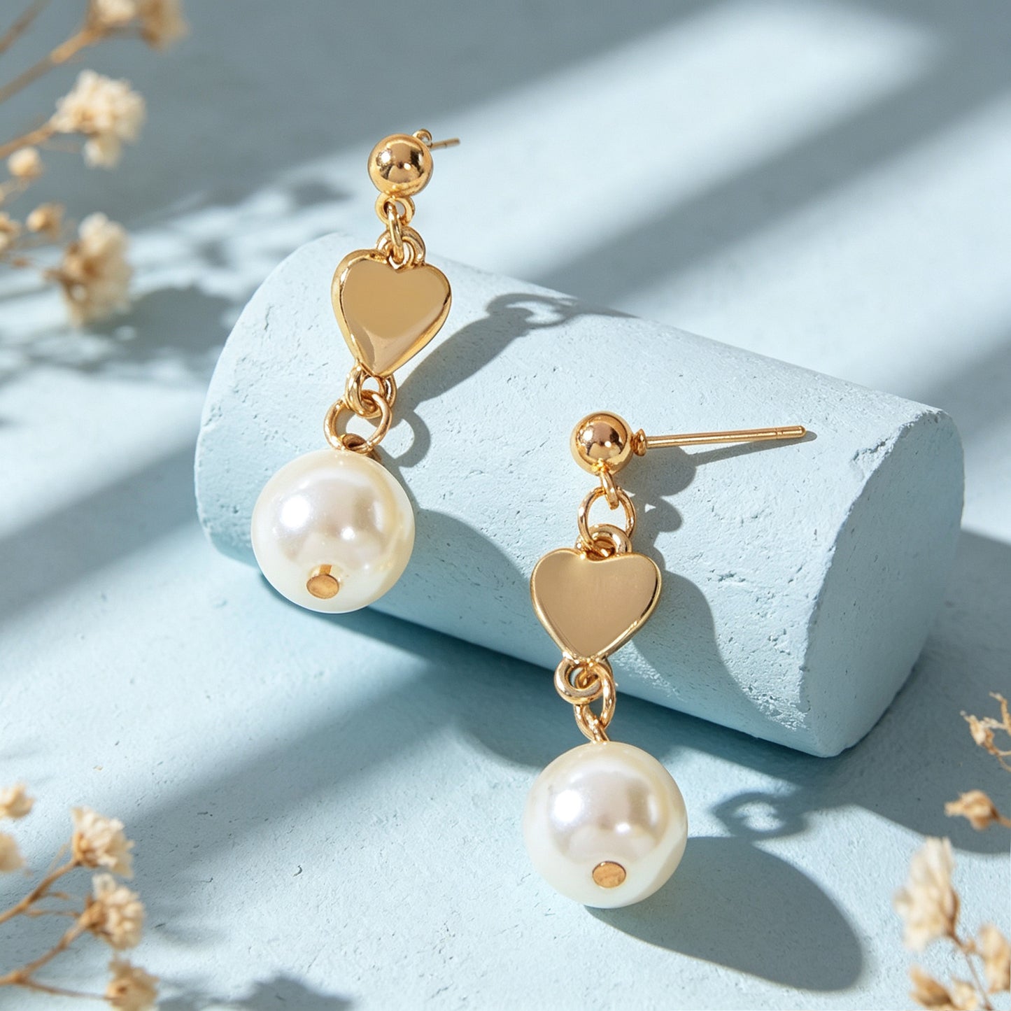 Lovely Gold Heart Pearl Chain Drop Dangle Earrings Daily Party Dating Jewellery