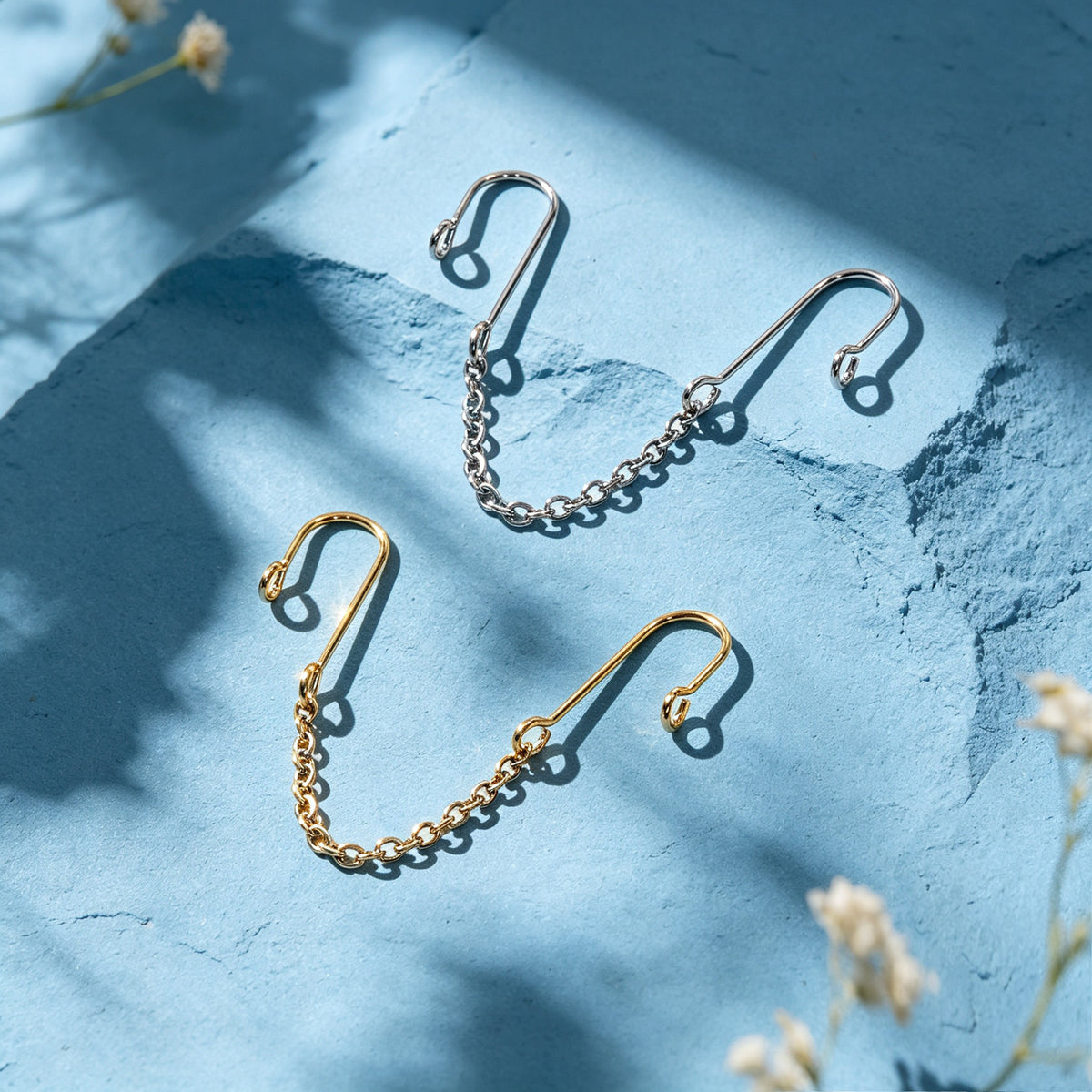 2pcs Hip Hop Street Chain Clip‑On Earrings Casual Simple Non‑Pierced Ear Cuffs
