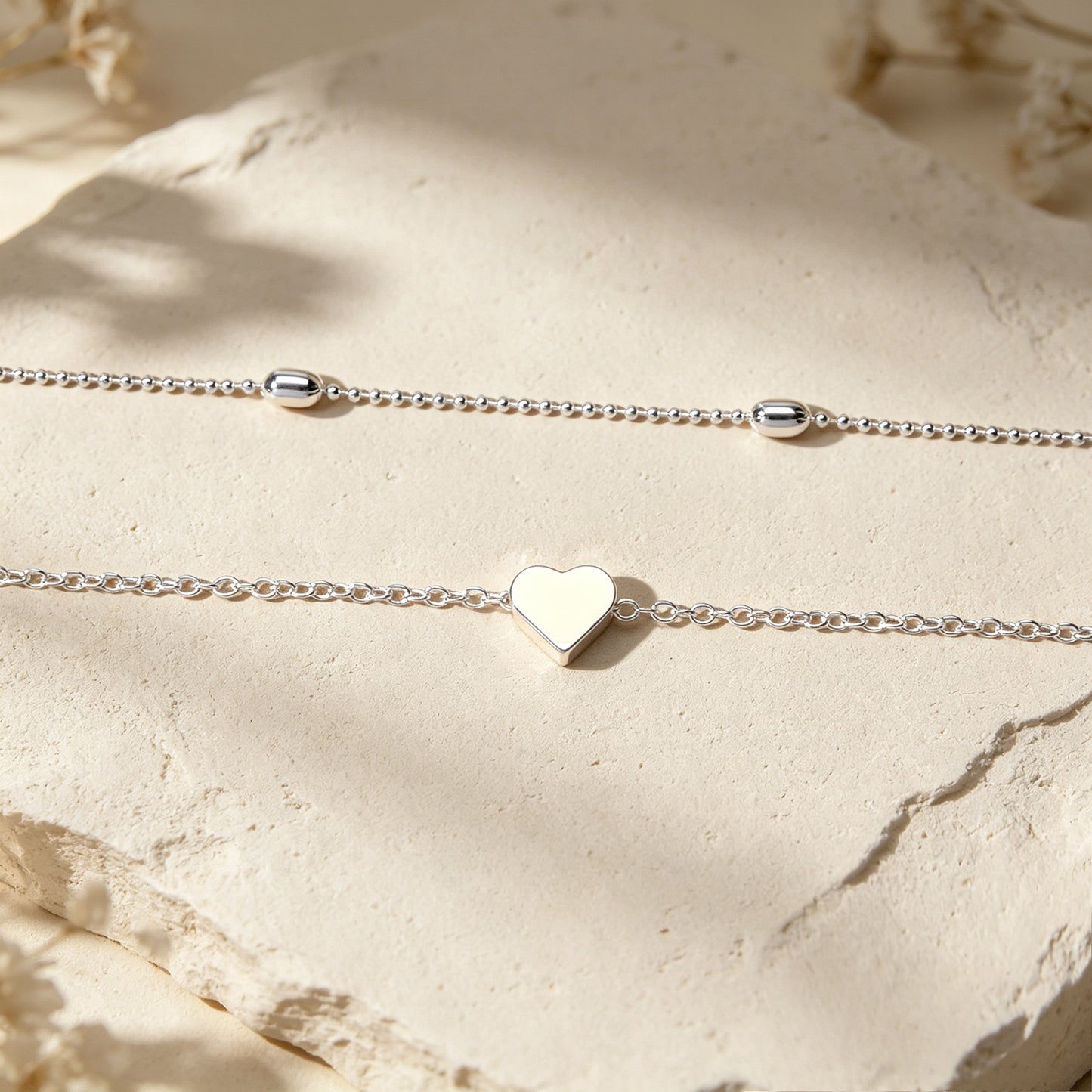 2pcs Dainty Jewelry Metal Beads Decor Gold Silver Chain Heart Pendant Necklaces