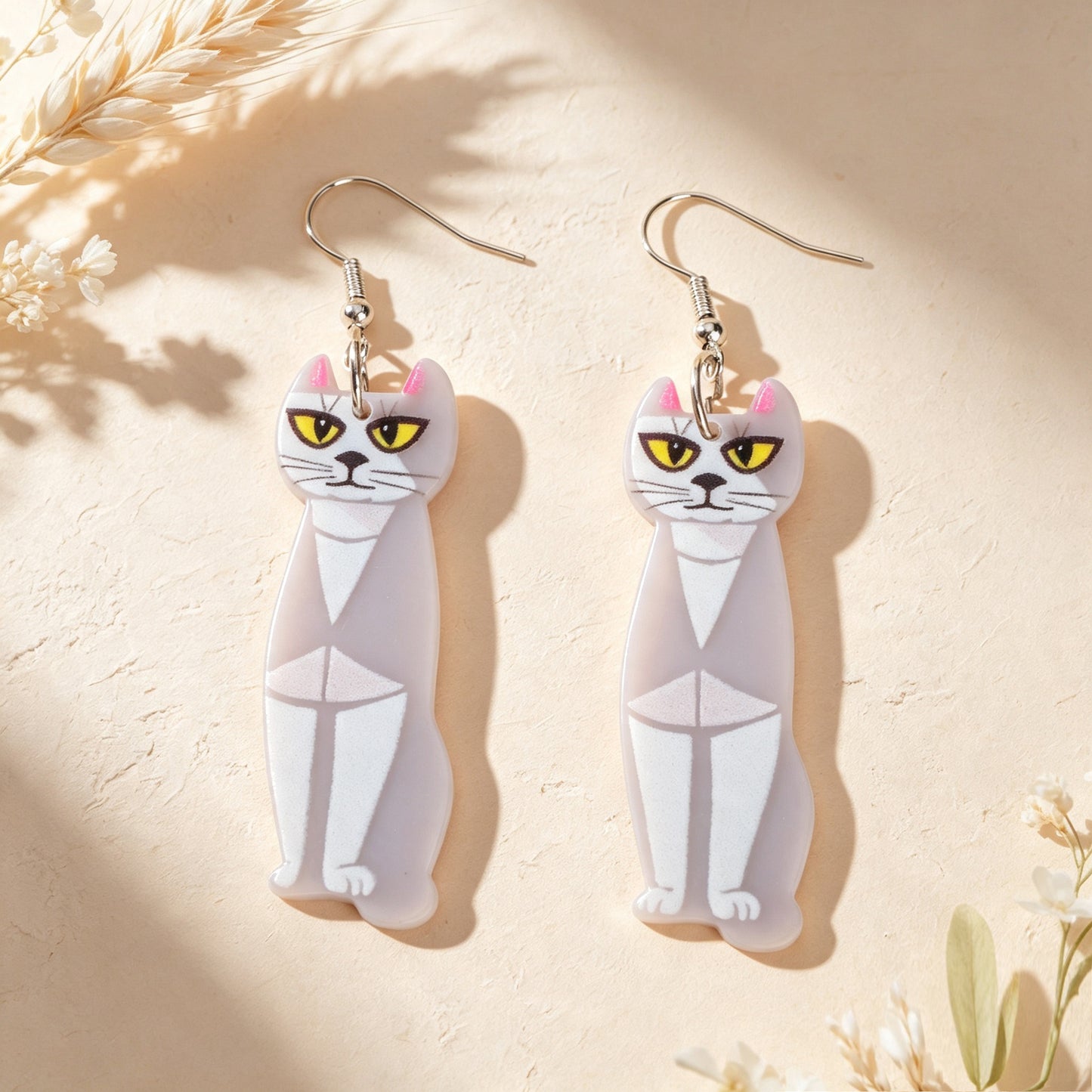 Fun Grey Long Cat  Acrylic Dangle Earrings Cute Pet Animal Element Accessories