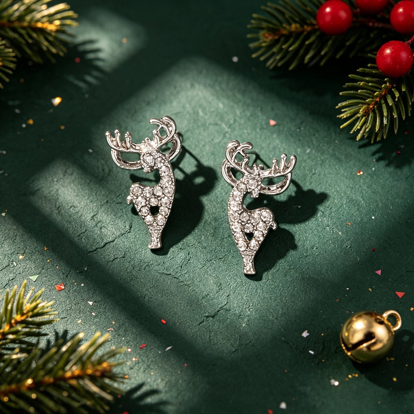 Sparkling Rhinestone Silver Reindeer Stud Earring Christmas Xmas Fashion Jewelry