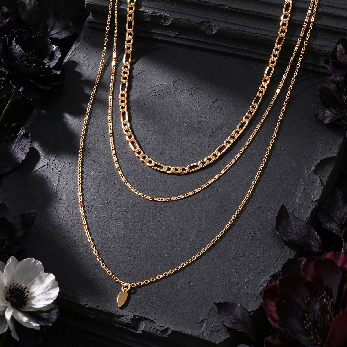 2PCS Gold Silver Layered Figaro Chain Leaf Pendant Necklace Dainty Jewelry gift