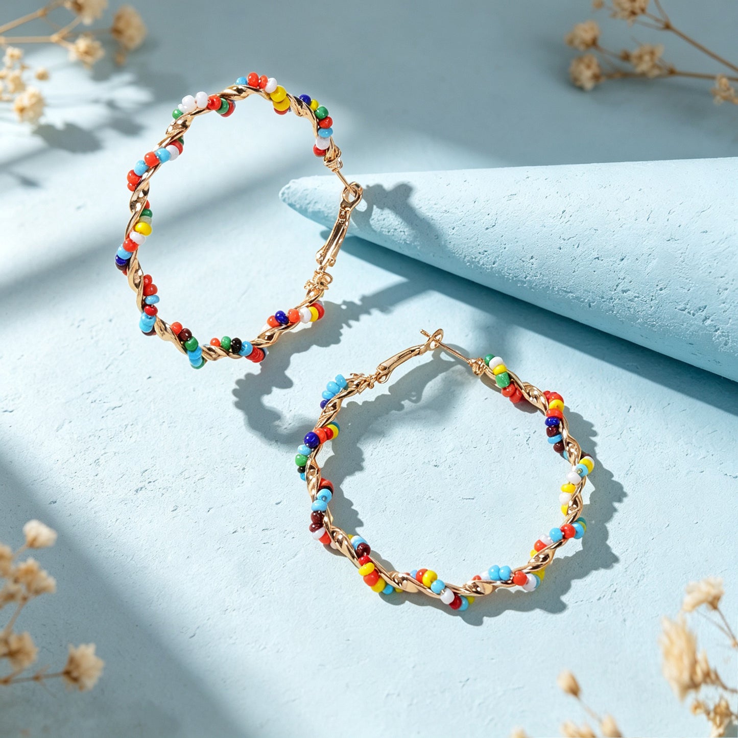 Bohemian Beaded Large Twist Circle Hoop Earrings Summer Beach Holiday Statement  Jewelry