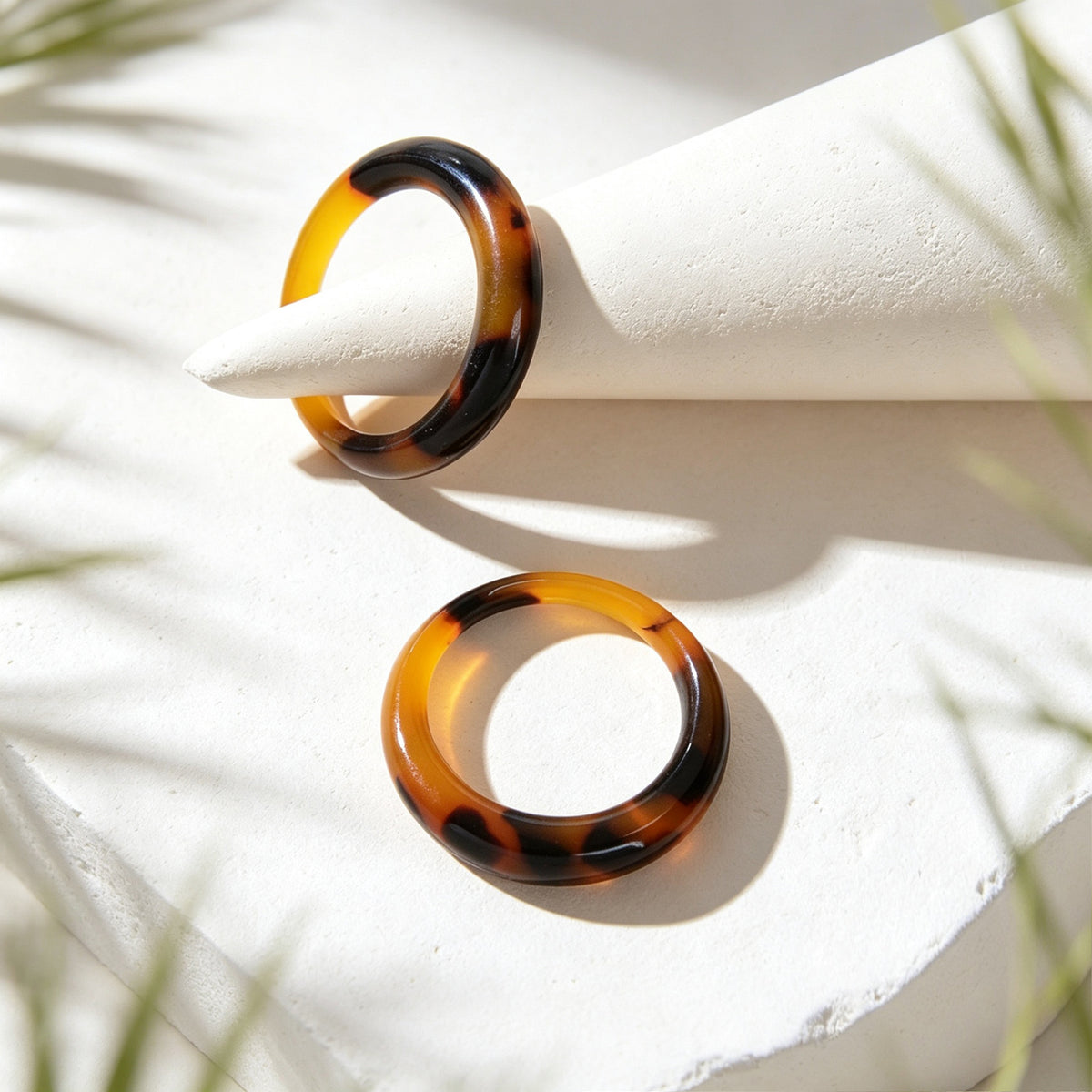 2pcs Vintage Stackable Resin Finger Rings Set Boho Summer Beach Vacation Jewelry