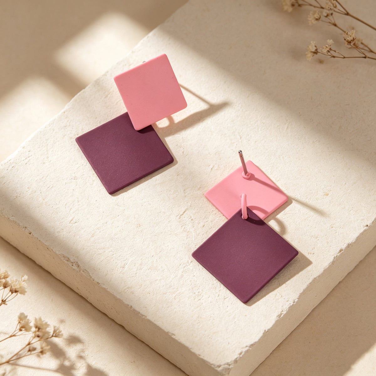 Chic Colourful Enamel Square Simple Geometric Stud Earrings Statement Jewellery