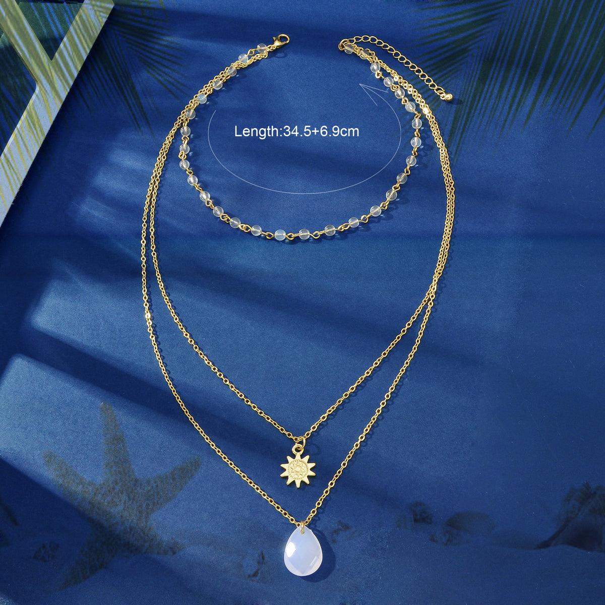 Triple Chain Star Water Drop Beads Necklace Creative Handmade Dainty Jewellery