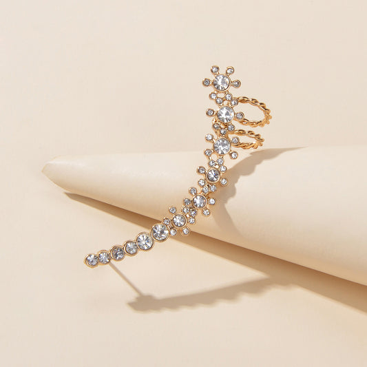 Full Rhinestone Cartilage Gold Flower Crawler Cuff Studs Climber Earrings 1 pc