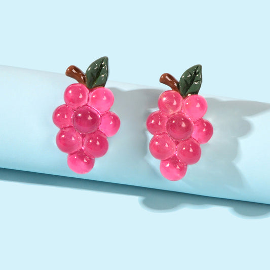 Lightweight Y2k Style Hotpink Grape Stud Hypoallergenic Resin Chic Earrings Gift