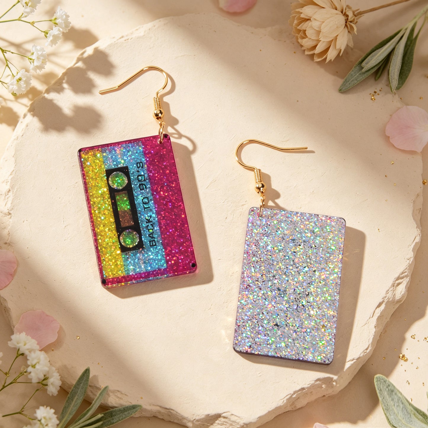 Retro Glitter Colorful Sequins Tape Dangle Earrings Y2K Hip Hop Jewelry for Bar Nightclub Music Festival