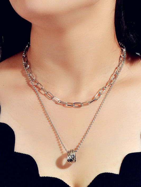 Double layer Silver Chain Circle Pendant Necklace Designer Jewellery Accessories