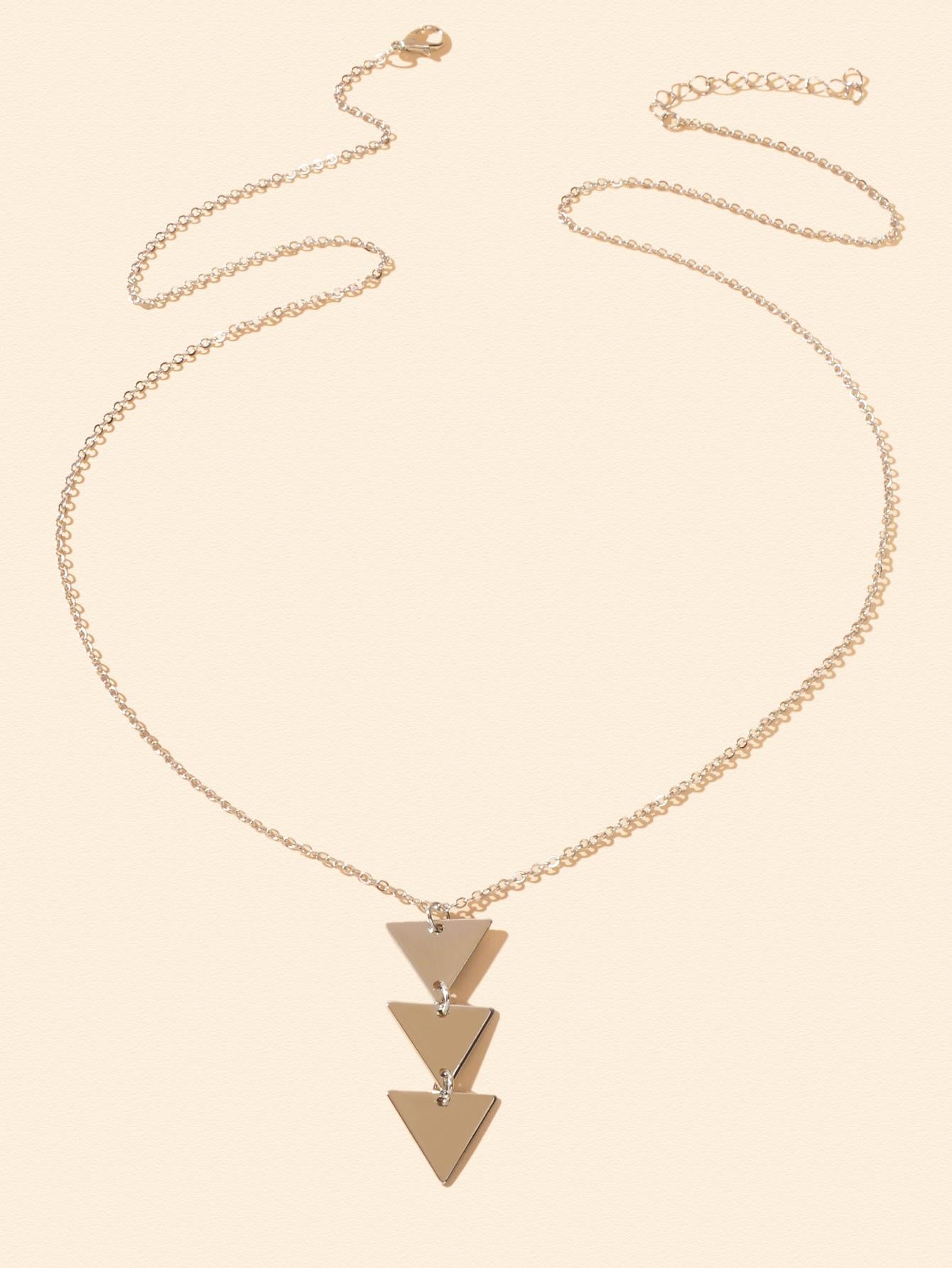 Modern Long Chain Necklace with Three Triangle Pendants