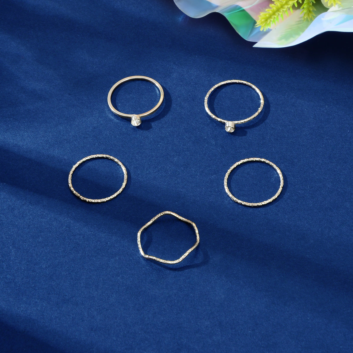 5pcs Fashion Jewellery Gold Silver with Rhinestone Midi Finger Knuckle Rings set